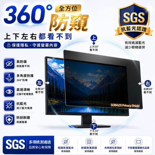 SOBiGO 鎖必隔｜360° 全方位四向防窺抗藍光保護片（多品牌通用型）