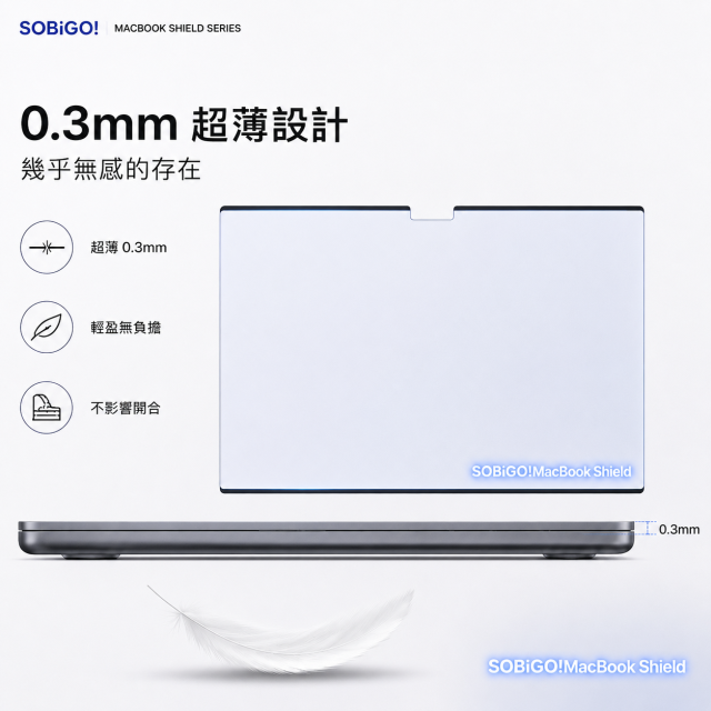SOBiGO 鎖必隔｜MacBook 專用磁吸式抗藍光保護膜 (霧面防眩)｜SGS認證 消除螢幕反光 護眼不發黃 支援 Air / Pro 全系列