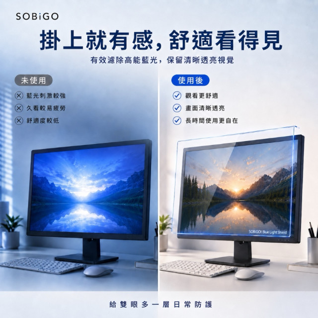 SOBiGO 鎖必隔｜壓克力抗藍光防護掛板 (19~32吋電腦螢幕專用)