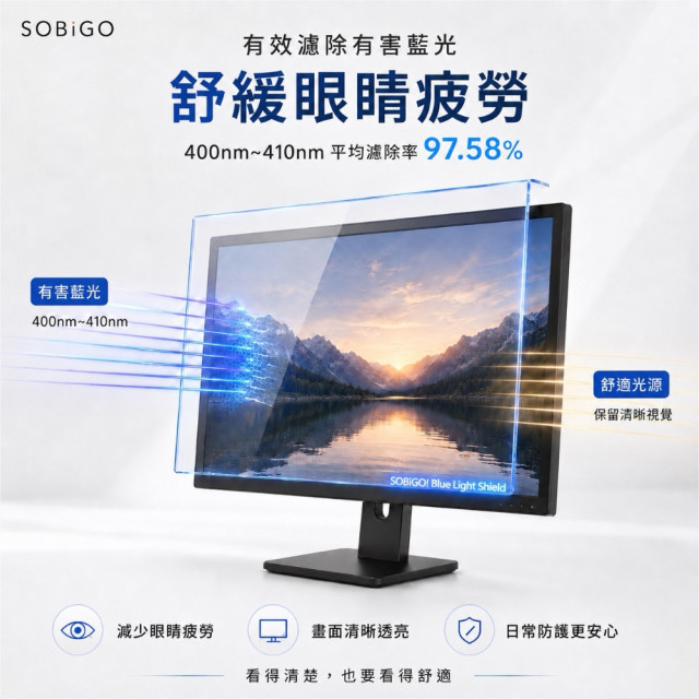 SOBiGO 鎖必隔｜壓克力抗藍光防護掛板 (19~32吋電腦螢幕專用)