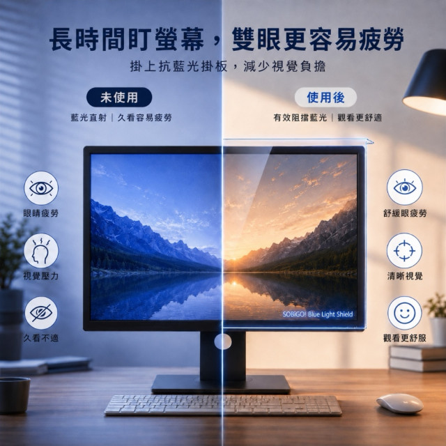 SOBiGO 鎖必隔｜壓克力抗藍光防護掛板 (19~32吋電腦螢幕專用)