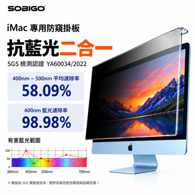 SOBiGO 鎖必隔｜iMac 24 / 27吋 抗藍光防窺掛板｜左右防窺｜壓克力保護板｜免安裝